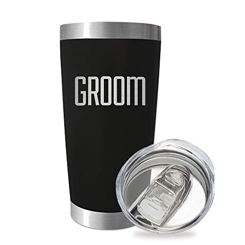 SassyCups Groom Tumbler | Vacuum Insulated Stainless Steel Engraved Groom Cup with Lid For Fiance | Coffee Mug For Groom To Be | Newly Engaged Son (20oz, Black)