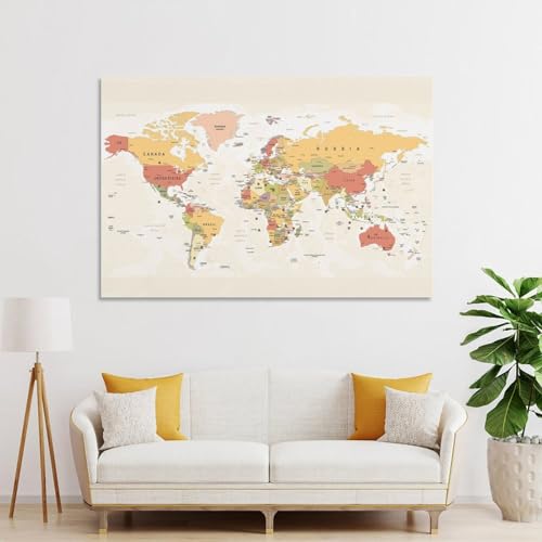 世界地図装飾的な絵ヴィンテージポスター キャンバス 壁アートホーム バスルーム 寝室 オフィス装飾 プリント芸術作品 インテリア08x12inch(20x30cm) [4]