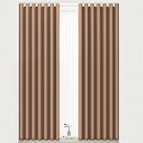 DALINA Textil -Cortina Opaca 140 x 240 para Salón Dormitorio - Cortina para Habitacion Color Solido - Cortinas Lisas Suave con Ojales para Ventanass 2 Piezas de 140x240cm Canela