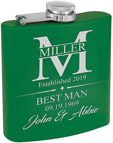 Personalized Stainless Steel Flask - Perfect for any groomsman, best man, father of the groom (Black)