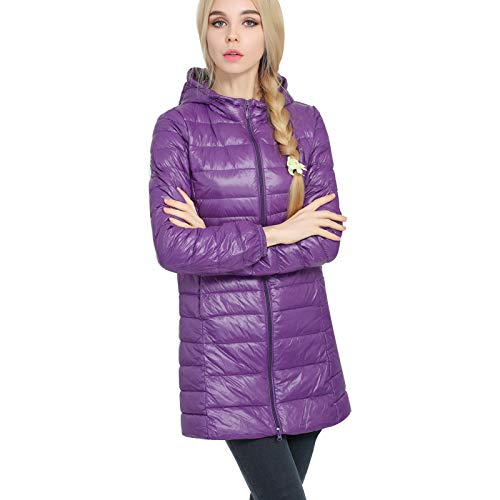 Creator2018 Damen Schlank Daunenjacke Mit Kapuzen Elegante Winter Mantel Einfarbig Kapuzenmantel Charmant warm Winter Jacke Lila 3XL Cover
