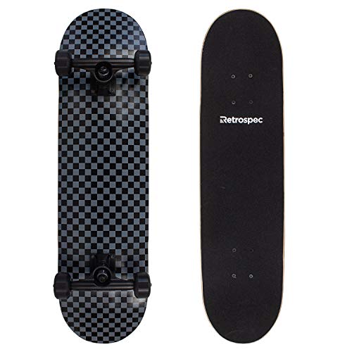 Retrospec Alameda Skateboard Complete with Abec-7 Bearings & Canadian Maple Deck, Black/Gray Checker