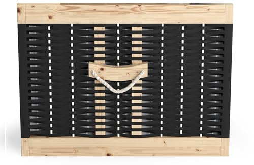 Hundebett Katzenbett Hundestrandkorb Haustierbett Polyrattan gewebt für Innen- und Außenbereich, schwarz, gestreift, Holz, Kunststoff,Maße: 80L cm x 65B cm x 96H cm