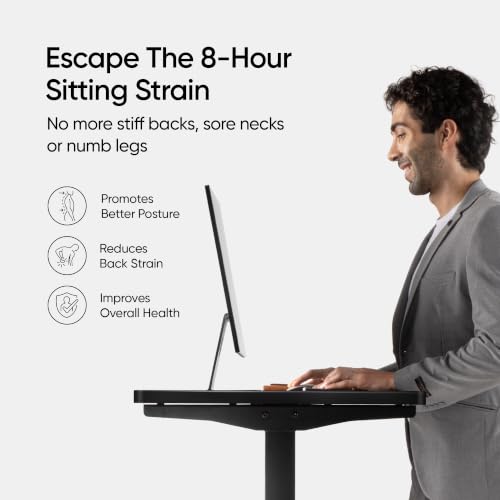 Image of Frido ErgoLuxe Electric Standing Desk, Height Adjustable Sit Stand Desk with Dual Motor, 3 Programmable Height Button & 120kg Capacity, Workstation for Home Office, Study, Gaming | Narrow- Black