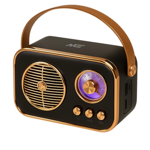 Image of MZ M209 Portable Bluetooth Speaker with Dynamic Bass, Retro Radio Design, Black and Gold