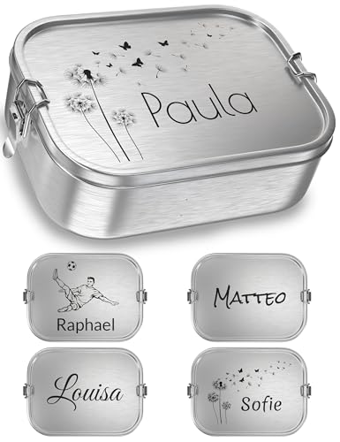 TAKWAY Personalisierte Edelstahl Brotdose mit Namen und Motiv 1200ml – Auslaufsichere Lunchbox mit Unterteilung für Kinder & Erwachsene (Personalisiert, 3-Fächer)