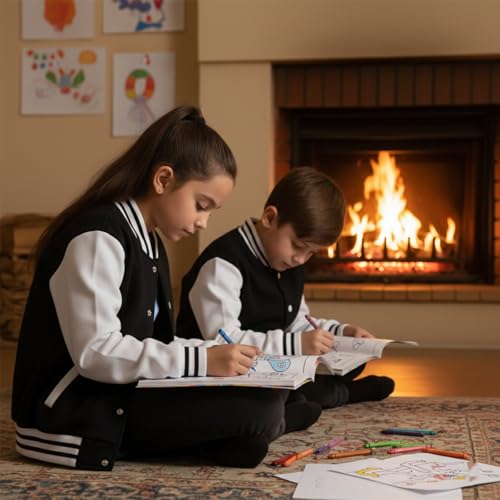 A2Z 4 Kids Baseball Contrast Jacket Varsity Style Coat - B.B Plain Jacket Black 11-12 - Image 4
