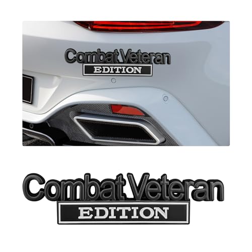 Image of Ziciner Combat Veteran Edition Emblem, 3D Metal Raised Car Fender Badge Decal with Strong Adhesive, Universal Combat Veteran Letters Sticker Replacement for Car (Black & White)