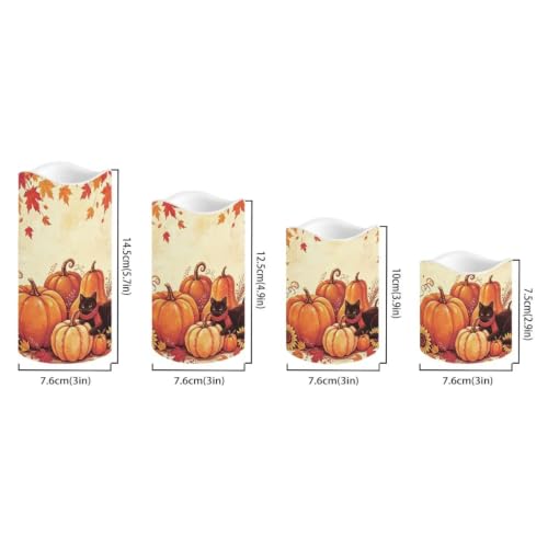 Image of Fall Black Cat Battery Operated Candles Set of 4 | Thanksgiving Day Battery Operated LED Pillar Candles, Flickering Flame, Multi‑Color Changing, Home Decor for Living Room