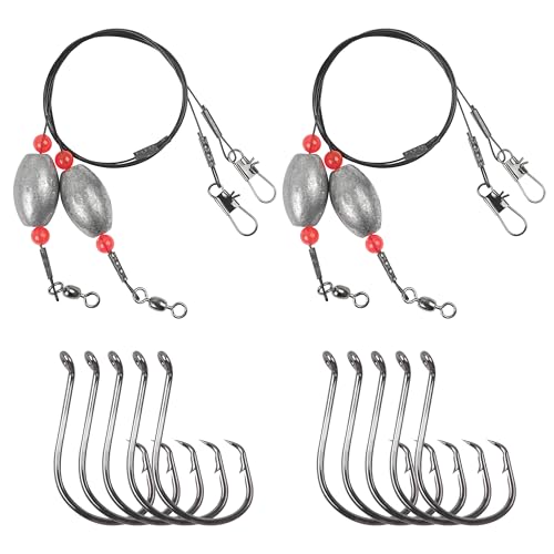 Fishing Egg Rigs Weighted Grouper Rig with Circle Hook Carolina Rig Saltwater Surf Fishing Rigs Bottom Rig Flounder Catfish Rig with Egg Sinkers Circle Hooks Ready Rigs 2oz Rig Kit