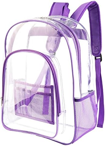 Purple Clear Backpack See Through Heavy Duty Transparent Backpacks for Women Girls, Plastic PVC Clear Bookbags for School College Work