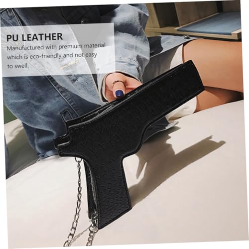 Portable Creative Straddle Bag for Women PU Shoulder Bag with Detachable Chain Strap Handbag in Black Versatile Single Shoulder and Hand Carry Design3