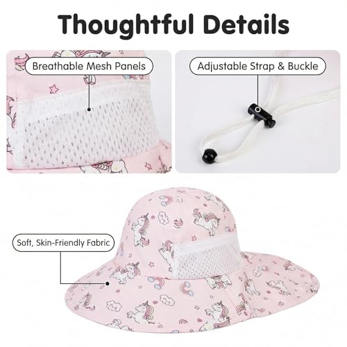 Baby Sun Hat, Wide Brim UPF 50+ Bucket Cap, for Girls, Boys, Adjustable Breathable Lightweight, Beach Hat for Outdoor Travel, Play, Sun Protection, Comfort for Infants, Toddlers Pink - Image 5