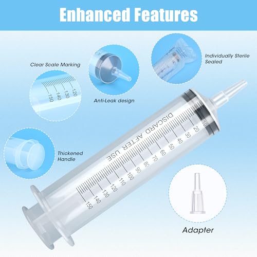 4 Pack 150mL Syringes for Liquid - Large Garden Syringe with Tip Adapter for Liquids, Oil, Watering Plants, Refilling, Measuring, Leak-Proof Design - Thumbnail 3
