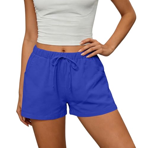 Casual Shorts for Women Elastic Waist Lounge Beach Loose Shorts Blue - image 2