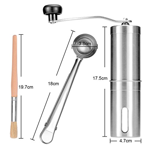 LUWANZ Kaffeemühle manuell Kaffeemühle Hand mit Keramikmahlwerk 1 Kaffeemühle + 1 Kaffeedosierlöffel Edelstahl + 1… – Bild 3