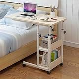 MYRTFK Beistelltisch mit Rollen, Nachttisch Mobile StandingTable Portable Rolling Desk Manual Lifting Desk, Laptop Stand, Computer Cart, für Zuhause Krankenhaus(Beige,80cm)