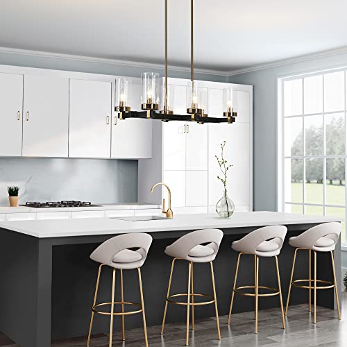Zevni Chandeliers For Dining Room, 6-Light Black Gold Chandelier, Modern Kitchen Island Lighting With Seeded Glass Shade, 27" L #TOP3