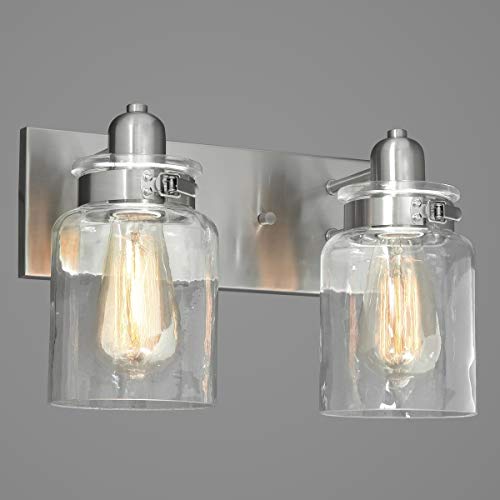 Calhoun Collection 2-Light Clear Glass Farmhouse Bath Vanity Light Brushed Nickel #TOP6