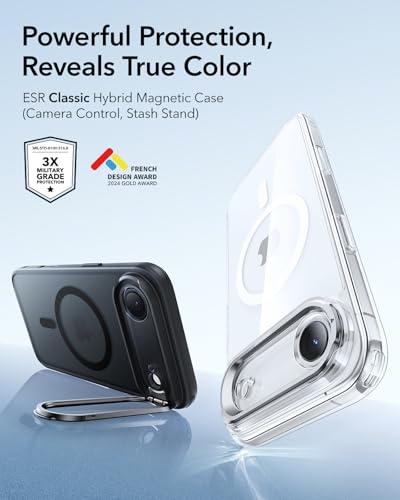 Image of ESR for iPhone Air Case with Stash Stand, Camera Control Cover Compatible with MagSafe, Military-Grade Drop Protection Magnetic Phone Case for iPhone Air, Scratch-Resistant Back Cover,Frosted Black