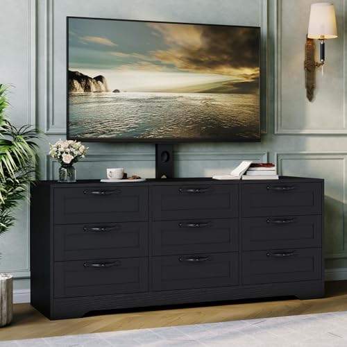 GarveeHome 9 Drawer Dresser TV Stand with Mount for 32-85 in TVs, Modern Entertainment Center with Drawers, Media Console Table for Bedroom Living Roo