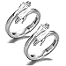 Paar Umarmende Hände 925 Sterling Silber Verstellbarer Ringe,Verstellbarer Paar Umarmungsring,Einstellbar Offene Finger Ringe,Umarmender Ringe,Romantischer Love Hugging Valentinstagsgeschenk Ringe