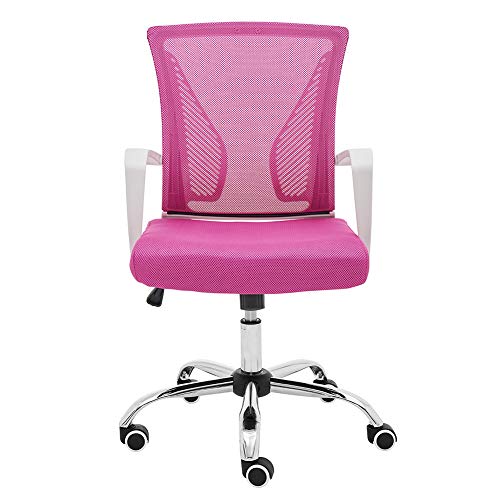 Modern Home Zuna Mid-Back Office Task Chair - Ergonomic Back Supporting Mesh Back Desk Chair (White/Pink) #TOP3