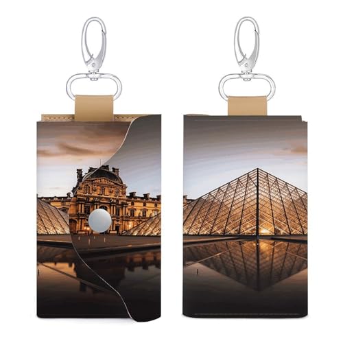 Louvre Museum in Paris Leather Key Case,Fashionable Credit Card Holder Slim Multi Card Keychain Pouch Travel Portable Keychain Wallet