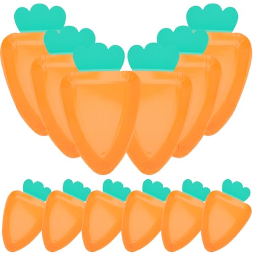 YARNOW 12 Platos Desechables Forma de Zanahoria para Fiesta de Pascua, Hechos de Papel Naranja, Ideales para Reuniones y Celebraciones Familiares