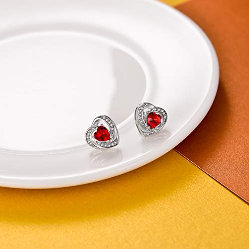 925 Sterling Silver Halo Heart Stud Earrings With Simulated Ruby Austrian Crystals, July Birthstone Jewelry, Anniversary Valentine's Birthday Jewelry Gifts For Women #TOP1