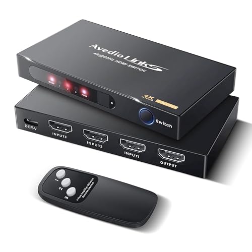 avedio links 4K HDMI Switch with Remote 3x1 3 in 1 Out HDMI Splitter with Remote Auto Switch HDMI 2.0 Box Support 4K@30Hz HDCP2.2 HDR 3D for PS5/PS4 Xbox Fire Stick Blu-ray HDTV Projector