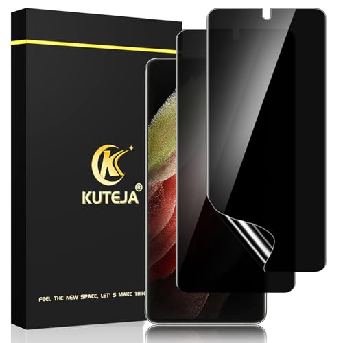 Kuteja for Samsung Galaxy S21 Ultra Privacy Screen Protector [Fingerprint Unlock] Full Coverage Galaxy S21 Ultra Anti-Spy TPU Screen Protector Film High Sensitivity Case-Friendly 2-Pack