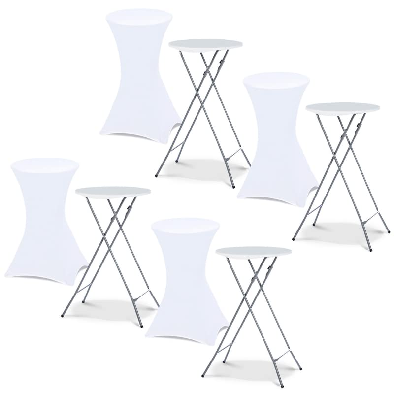 IDMarket - Lot de 4 Tables Hautes Pliantes 105 CM et 4 Housses Blanches