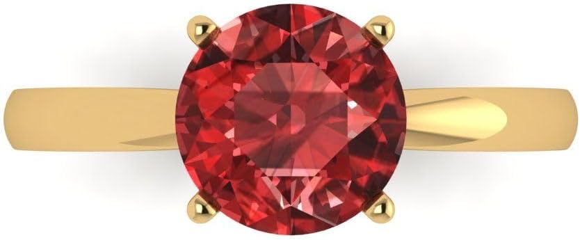 Clara Pucci Natural Garnet Round Cut Solitaire Ring | 14K Solid Gold | 2.00 cttw | Womens Yellow Gold Fashion Jewelry
