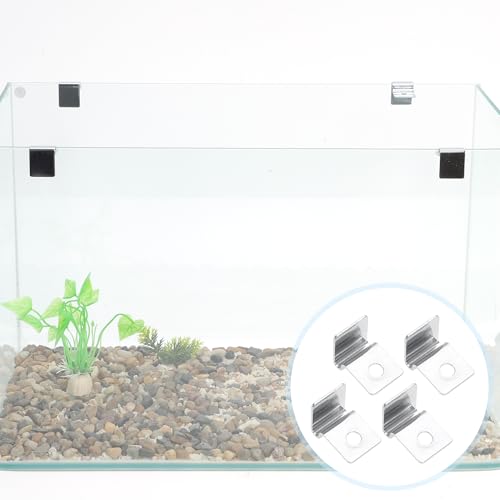 Image of 4 Pcs Aquarium Lid Clips, 5mm Aquarium Cover Support Clamps, Aquarium Cover Holder Lid, Stainless Steel Aquarium Tank Cover Clamps Set, Silver Tone