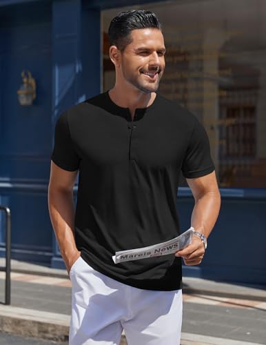 COOFANDY Men's Henley Shirts Short Sleeve Collarless Button T-Shirt Fashion Casual Basic Tee Tops4