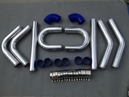 Kit de tubería turbo de aluminio de 76 mm con manguera azul universal para intercooler 6