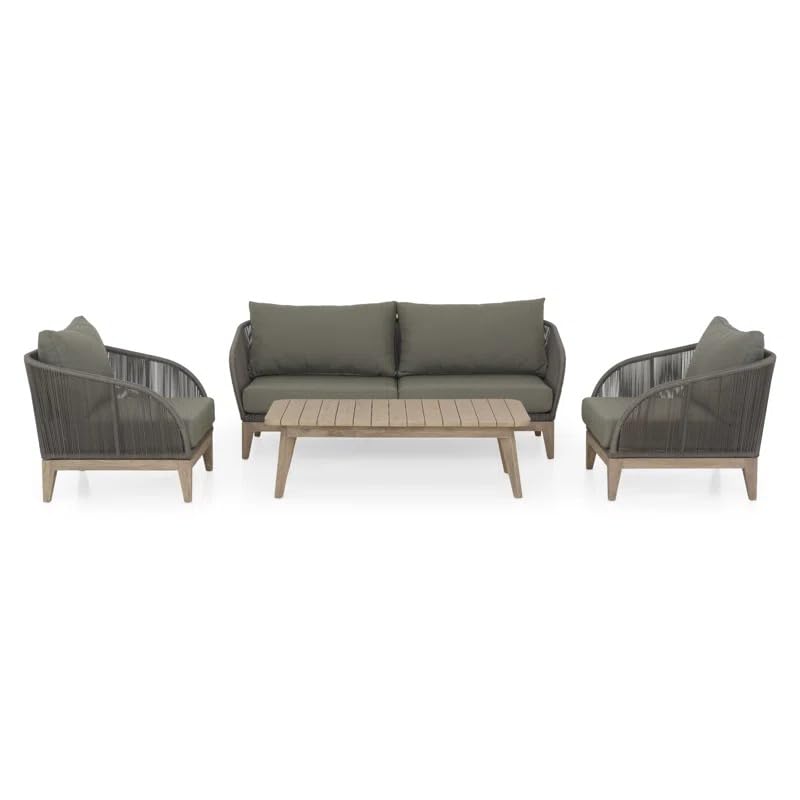 Image of 4 Seater Sofa Outdoor Conversation Patio Garden Rope Furniture Set with Cushion and Center Table. Garden /Balcony /Poolside /Indoor /Outdoor Set(Grey Color)