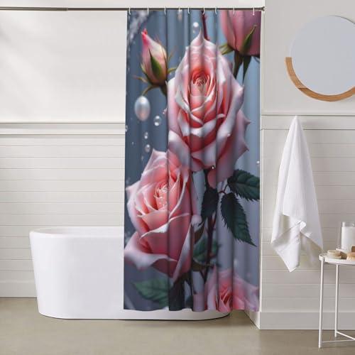 Rideau de douche en tissu épais et résistant lavable machine rose 152x183 - 7