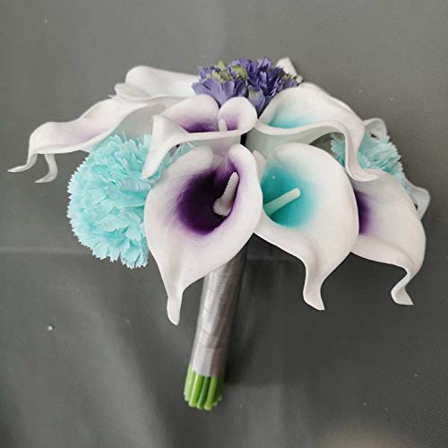 Lily Garden Artificial Calla Lily Flowers Wedding Bouquet With Ribbon (Purple And Turquoise Picasso) #TOP2