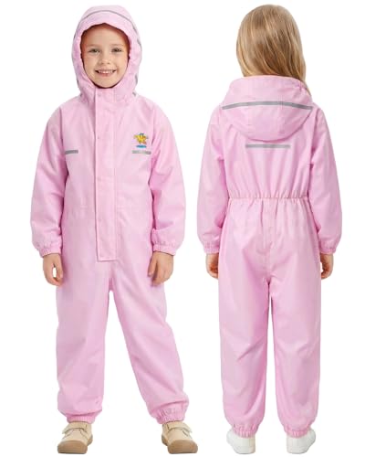 JiAmy Wasserdichter Anzug für Kinder, Jungen Mädchen Regenanzug Kleinkind Regenmantel Schule Einteilige Regenbekleidung Rosa für 4-5 Jahre