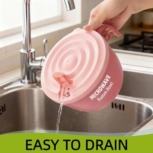Image of Layron Large Ramen Bowl Set, Ramen Noodle Bowls Microwavable 45 oz, Ramen Cooker, Microwave Pasta Cooker, Ramen Bowl Microwave Gift for College Male Female Dorm Room (pink)
