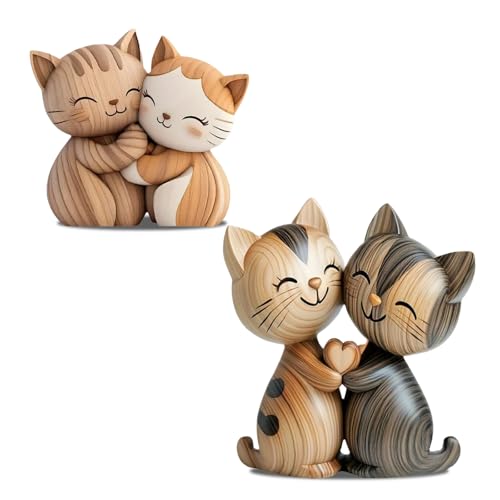 MOAZIFI Holz Deko Katzen Deko, 2D Katzenpaar aus Holz, Dekoration für Bücherregal und Büro, Geschenk für Katzenliebhaber und Paare