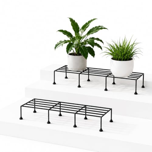 Image of SR Pack of 2 Premium Rectangular Anti-Rust Metal Plant Stand Set - Stylish Black Stands for Indoor, Outdoor, and Balcony Use (Pack of 2)