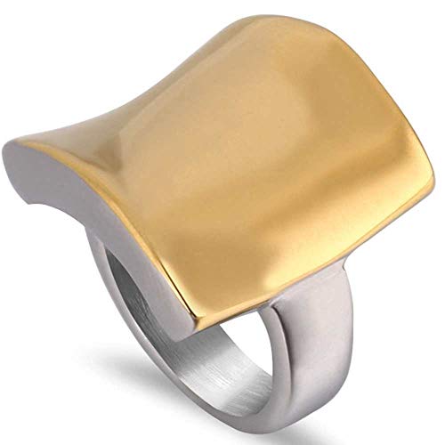 Jude Jewelers 18K Gold Plated Stainless Steel Curved Shape Chunky Style Cocktail Party Wedding Statement Ring (Silver Gold, 12)