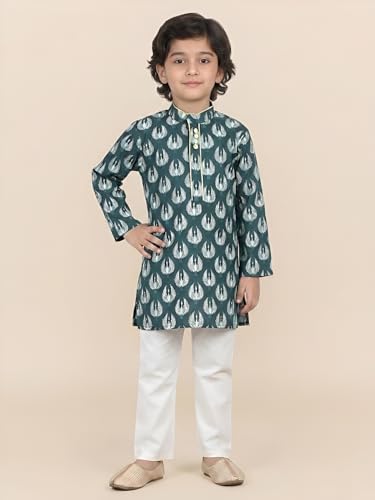 Image of POLKA TOTS Boys Cotton Ethnic Kurta Pajama Set with Attached Koti | Ethnic Motif Wear Kids Kurta Pyjama for Boys & Toddlers | Traditional Dress for Weddings & Festivals | Festive Jubba Set for Babies