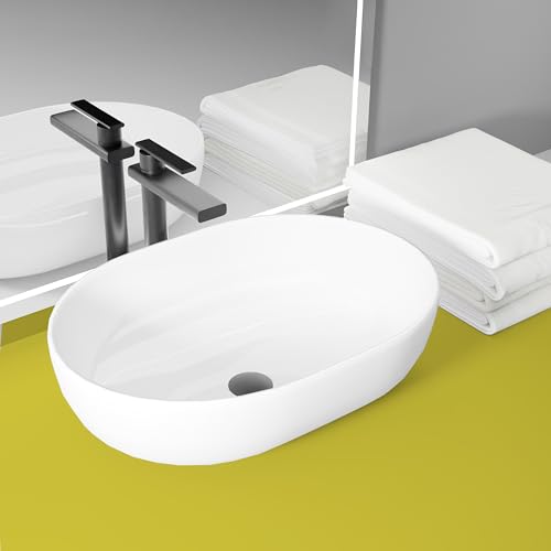 Image of WASSMIST Ceramic Wash Basin /Basin for Bathroom | Table Top | 31D x 40.5W x 12H (CM)