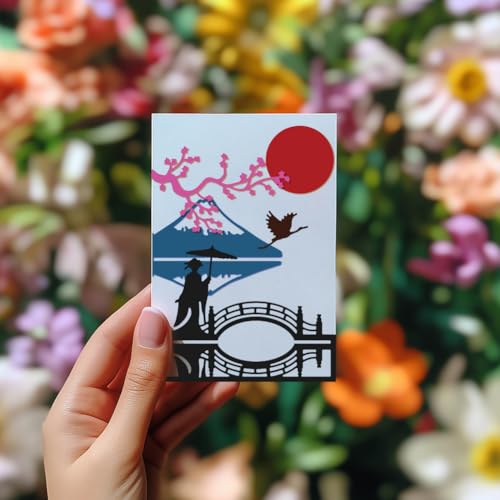 DELORIGIN Layered Japanese Architecture Cutting Dies for Card Making, Carbon Steel Cut Die Border Stencils Scrapbooking Embossing Template Dies for Paper Crafting DIY Photo Album Collage Card Making
