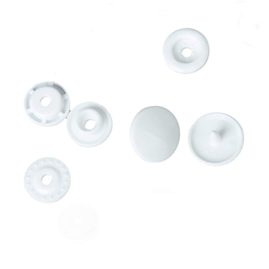 Elyebxj 50pcs Plastic Resin DIY T5 Sewing Poppers, Snap Fasteners Buttons Press Stud, 1.2 Diameter White, Cloth Diaper Fasteners