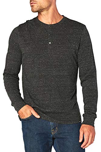 Threads 4 Thought Men's Triblend Long Sleeve Henley, Heather Black, Large